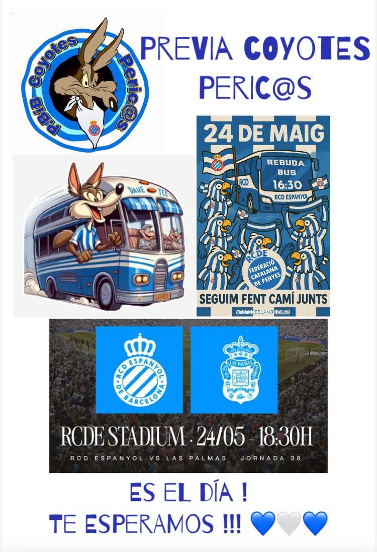 🔊🔊🔊🔊🔊 PREVIA coyote !!!
Próximo sábado día ￼24.05.2024 es el día !!!
Ahora más que nunca 
te necesita nuestro equipo.
Como bien sabes, nos jugamos la permanencia, a cara o cruz. 
Ya no hay más oportunidades.
Te esperamos en una larga previa: