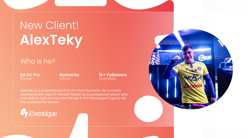 EventiqueHQ's tweet photo. Welcome to Eventique @AlexTekyFIFA! 

AlexTeky is a professional EA FC player from Romania. In his first professional season, he was able to fight his way into the top 5-8 of the eSuperCupa.

We are open for organization offers for the upcoming LCQ and the EaFc26 season!📩 https://t.co/X6hSORIOpA