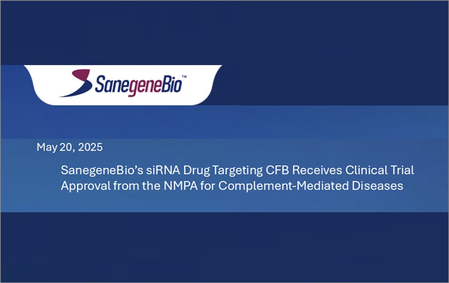 #Pharma News: SanegeneBio  sanegenebio.com/98/192 Targeting complement factor B, #siRNA drug candidate SGB-3383 gained #clinicaltrial approval from China’s Center for Drug Evaluation for treatment of #complement-mediated #kidney diseases, to include #IgAN, C3G, C-MPGN &amp; #aHUS.
