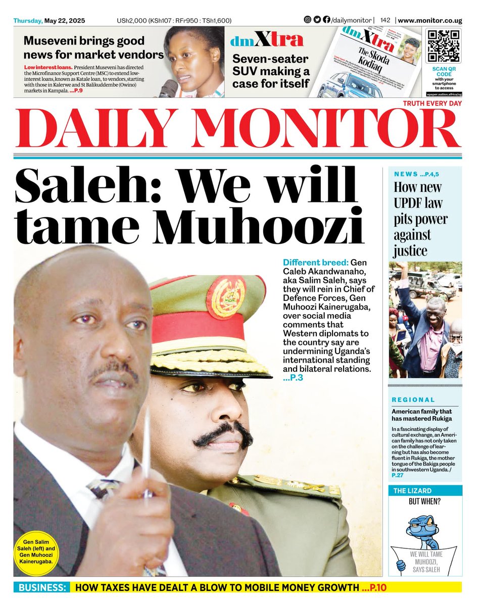 Saleh: We will tame Muhoozi

epaper.nation.africa/ug
#MonitorUpdates 
#TruthEveryDay