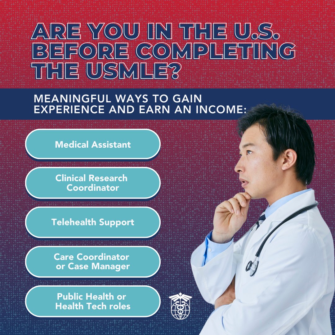 What kind of work can IMGs do in the U.S. before completing the USMLE?
Even without your exams done, there are still meaningful ways to gain experience and earn an income. Check them out! 👇🏻

#IMGJourney #USMLEPrep #IMGSupport
