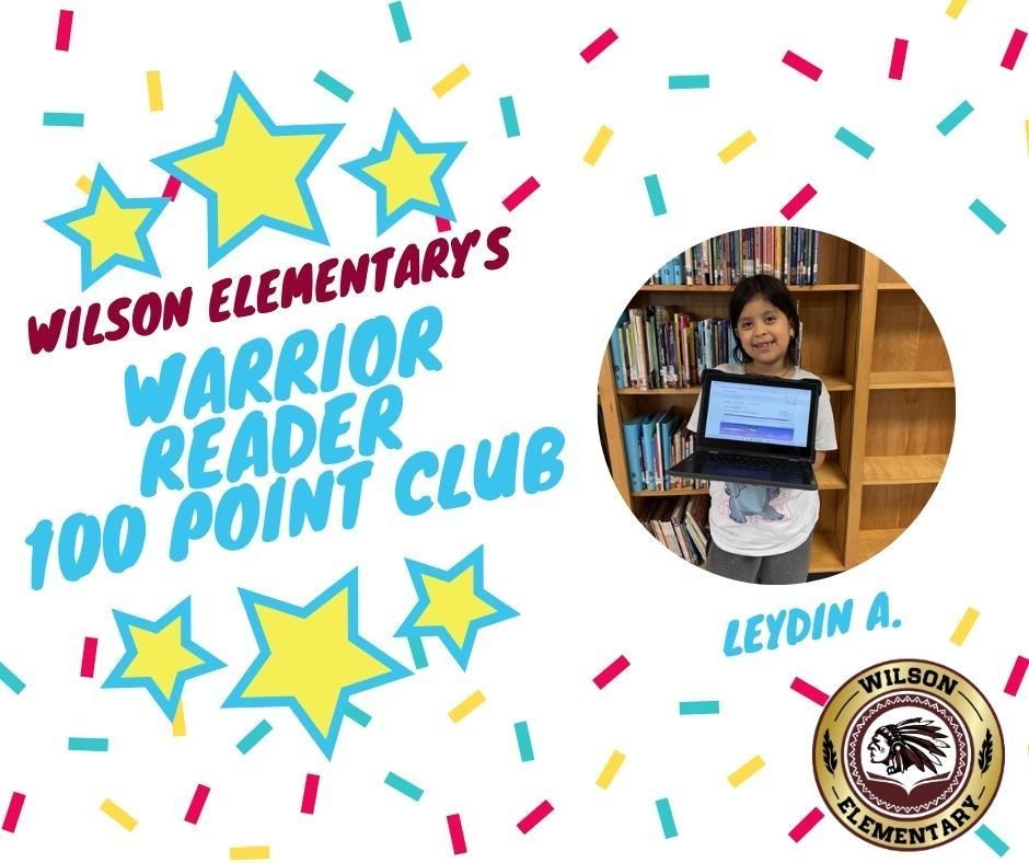 Congrats to Leydin A. in the 2nd grade who has recently joined the 100 point Warrior Reader Club. Leydin A. really enjoyed reading different fiction books as she read her way to the top.  We are so happy for Leydin for meeting her goal! Readers are Leaders! Congrats Leydin!