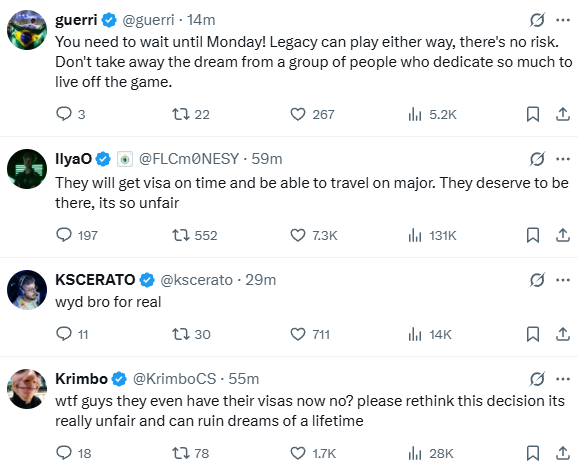 JakeSucky's tweet photo. BLAST have announced BESTIA will be replaced for the upcoming Austin CS Major by Legacy due to Visa issues

The Org claims their Visas WILL arrive Monday, and CS pros are now making a standing begging BLAST to wait on their decision https://t.co/WFautwLtCN