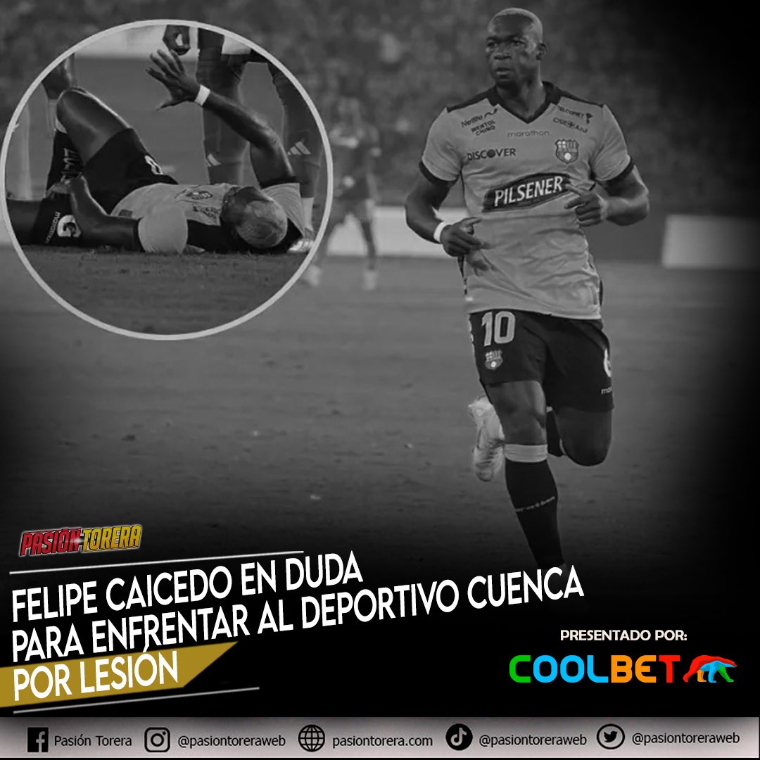 Felipe Caicedo salió con molestias del clásico del astillero y está en duda para enfrentar a Dep Cuenca por Liga Pro, ya que el cuerpo médico quiere recuperarlo para que esté al 100% para el cotejo ante Independiente del Valle por Libertadores.

Presentado @coolbetecuador 🐻‍❄️🤑