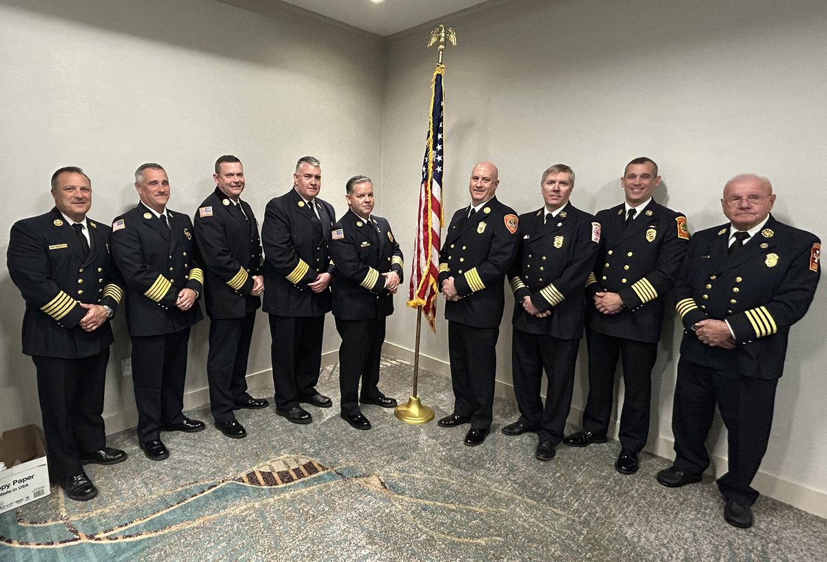 PCFireChiefs's tweet photo. Congratulations to the newly sworn in EBoard and Board of Directors for the Fire Chiefs Association of Massachusetts. Pictured are current and retired Plymouth County Fire Chiefs. https://t.co/GNlG5aaRlI