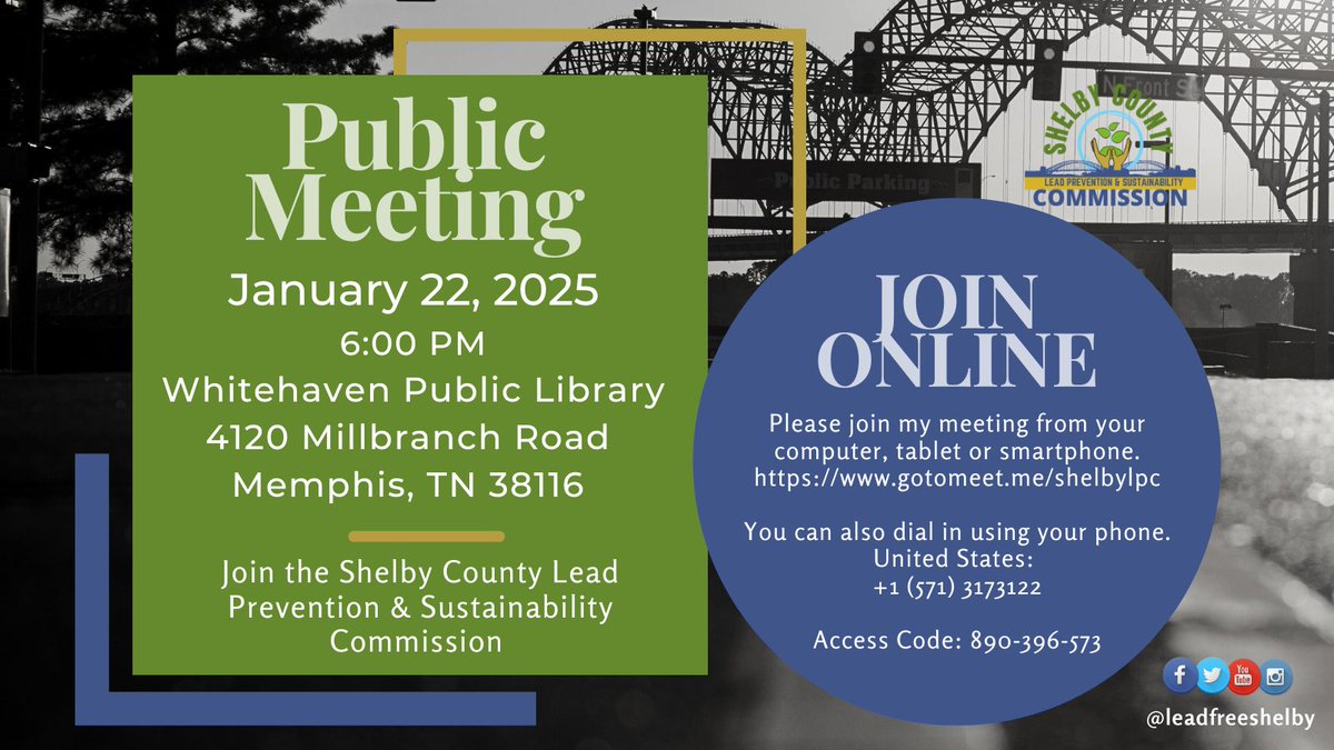 leadfreeshelby's tweet photo. [REMINDER] Shelby County Lead Prevention &amp; Sustainability Commission Meeting TONIGHT 6PM-7:30 PM @ the Whitehaven Public Library + Community Updates - https://t.co/IxLagdy1Vz https://t.co/dtAq1klKCi