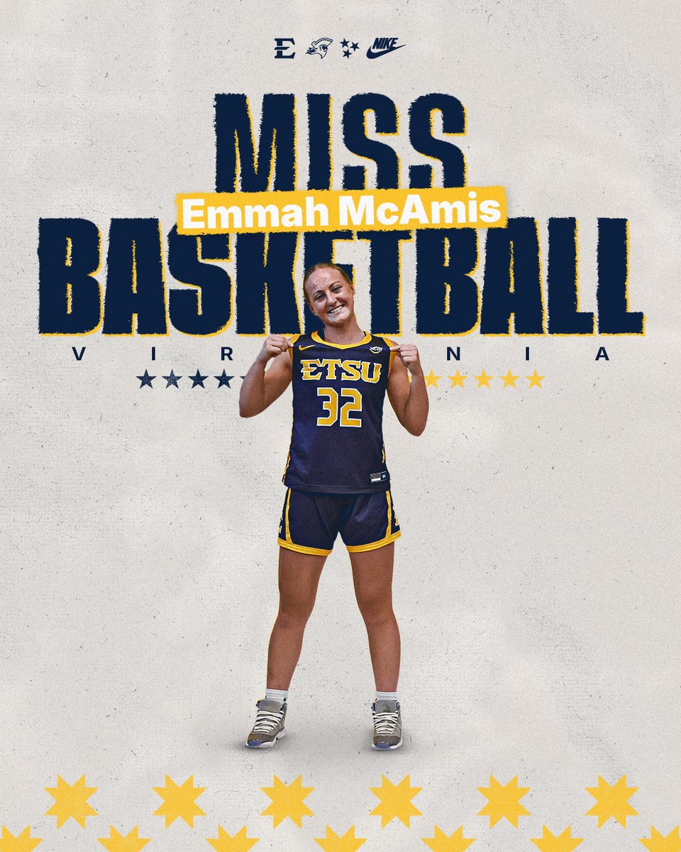 ETSU WBB (@etsu_wbb) on Twitter photo our incoming freshman is Virginia's Miss Basketball 👑
» 3X State Champion
» 24-25 Class 2 State PoY – 27.9 PPG // 6.8 RPG // 3.7 APG
» No. 2 in career VHSL scoring (3,041 points)
» 4X First Team All State
» 3X VHSL Group 2A PoY
#GoBucs x <a href="/emmahkate32/">Emmah McAmis</a> x #FaithfulForForty our incoming freshman is Virginia's Miss Basketball 👑
» 3X State Champion
» 24-25 Class 2 State PoY – 27.9 PPG // 6.8 RPG // 3.7 APG
» No. 2 in career VHSL scoring (3,041 points)
» 4X First Team All State
» 3X VHSL Group 2A PoY
#GoBucs x <a href="/emmahkate32/">Emmah McAmis</a> x #FaithfulForForty