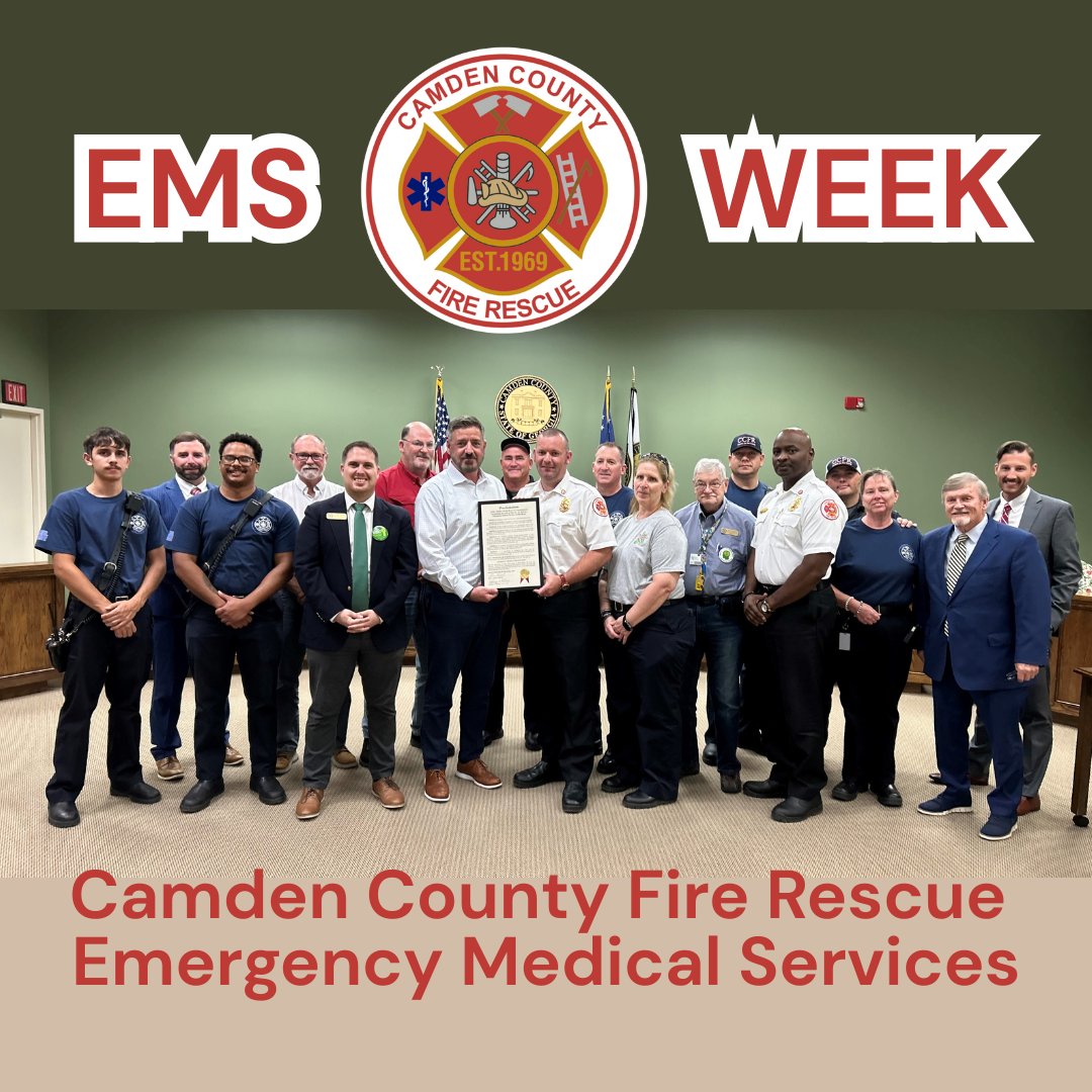 CamdenCountyGA's tweet image. This #EMSWeek, the Camden County Board of Commissioners proudly recognized the lifesaving work of @CCFR_GA's paramedics and EMTs. Thank you for your dedication and service to our community! 👏🚑