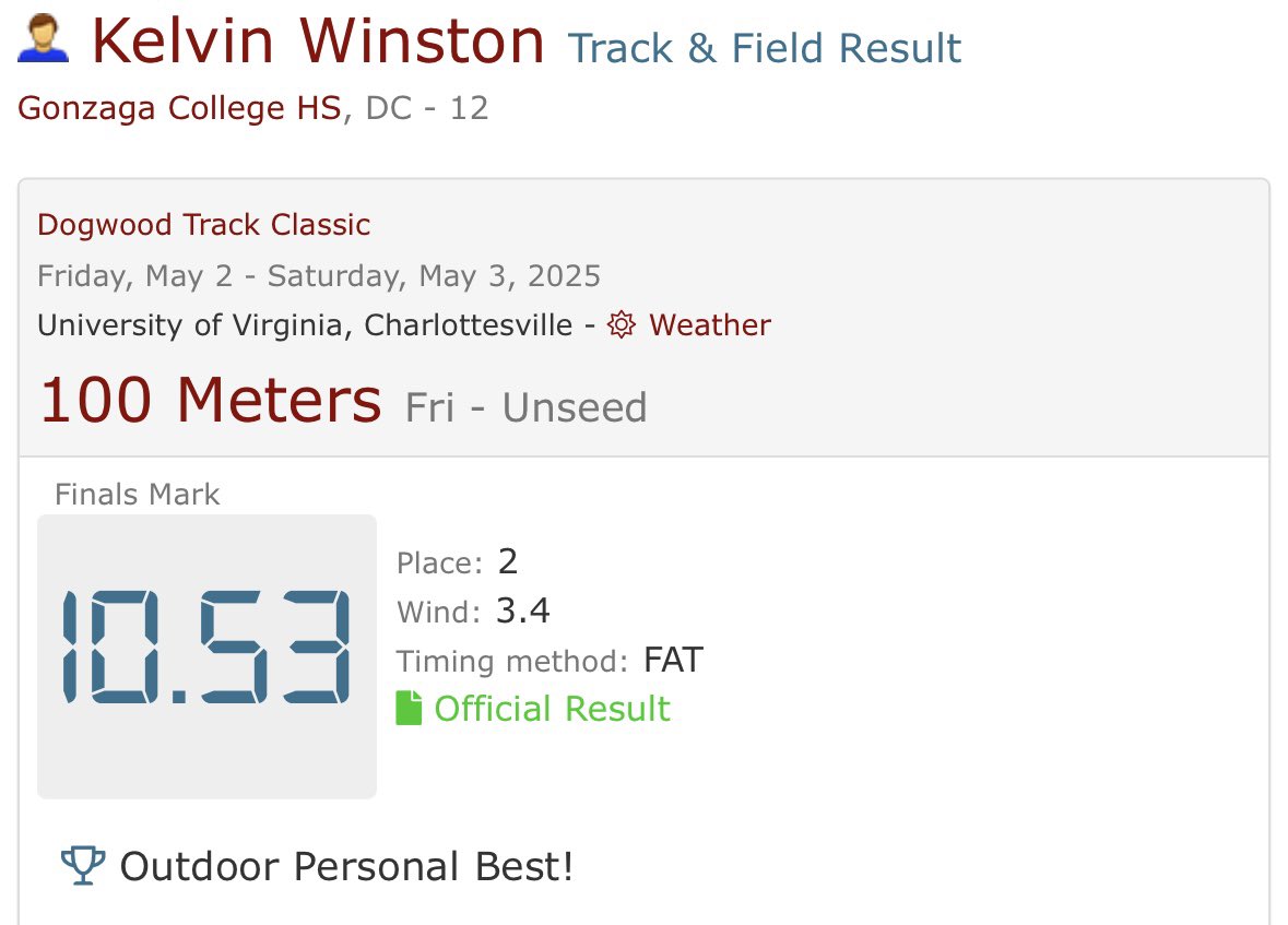 KainoaWinston's tweet photo. Two PR’s and two school records in the last couple of meets of my senior track season. Time to take this speed on to the field!!! https://t.co/L68VcqATrB