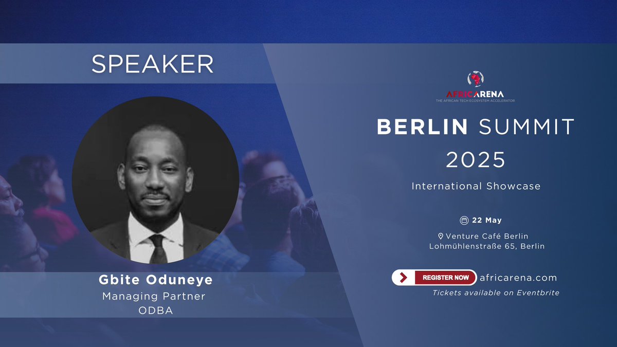 ODBA (@odbavc) on Twitter photo Our GP, <a href="/GOduneye/">Gbite Oduneye</a> , will be speaking at the <a href="/AFRICARENA/">AfricArena</a> Berlin Summit tomorrow as part of GITEX Europe.
Startup Divide — Is Europe Still Africa’s Best Innovation Partner?
Join us at Venture Café Berlin for conversation on alignment, capital & cross-ecosystem collaboration. Our GP, <a href="/GOduneye/">Gbite Oduneye</a> , will be speaking at the <a href="/AFRICARENA/">AfricArena</a> Berlin Summit tomorrow as part of GITEX Europe.
Startup Divide — Is Europe Still Africa’s Best Innovation Partner?
Join us at Venture Café Berlin for conversation on alignment, capital & cross-ecosystem collaboration.