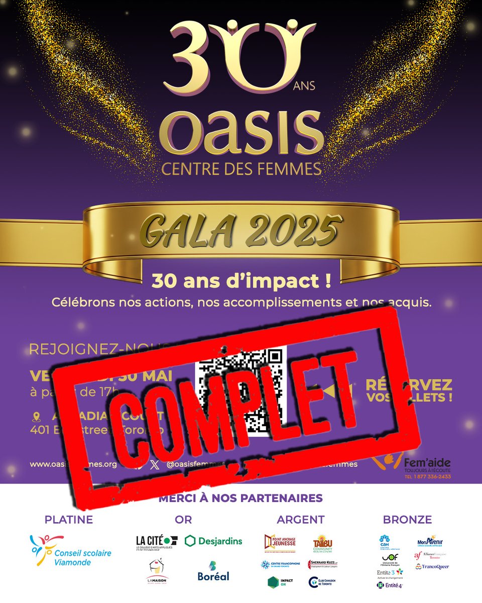🎉 Le Gala des 30 ans d’Oasis est COMPLET !

Merci à nos partenaires, sponsors et à toute la communauté 💜

🎊 On a hâte de vous retrouver le 30 mai !

💌 Pas là le 30 ? Envoyez vos vœux en vidéo à : hello@joe-tamko.com

#GalaOasis30 #30AnsOasis #OasisPourLeChangement