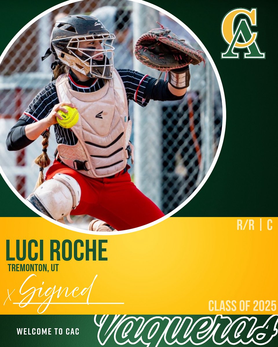 Luci is officially a Vaquera 🥎🤠 

She is a catcher/MI from Utah!!! We are so excited to have her on campus with us in the fall!