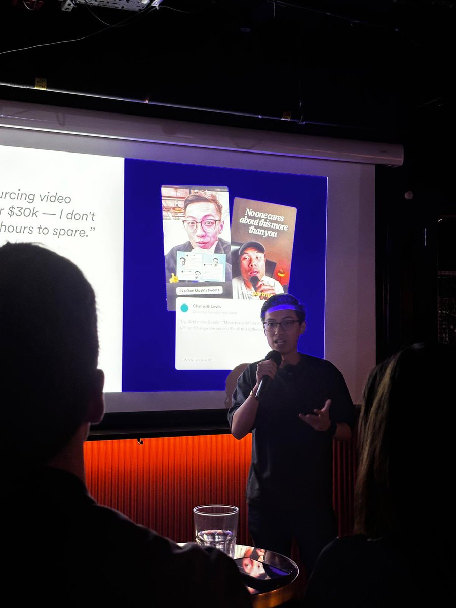 Pitching <a href="/jupitrr_ai/">Jupitrr</a>, “Cursor for video editing”

The crowd seems happy to see our demo where we can generate B-roll of specific people. 

Video creation is meant be easy.
 As easy as talking.