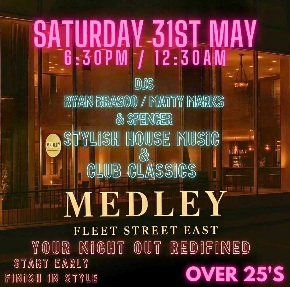 Saturday 31st May ❤️
#Over25sDublin #Over30sDublin #GenxDublin #Over40sDublin #Over50s Check this out ☺️ <a href="/medleydublin/">MedleyFleetStreet</a>