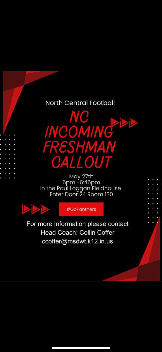 Attention any incoming freshman players and parents! We will be having our incoming Freshman football Callout on May 27th at 6pm in the Paul Loggan Fieldhouse! Please enter door 24! See more information below! #GoPanthers