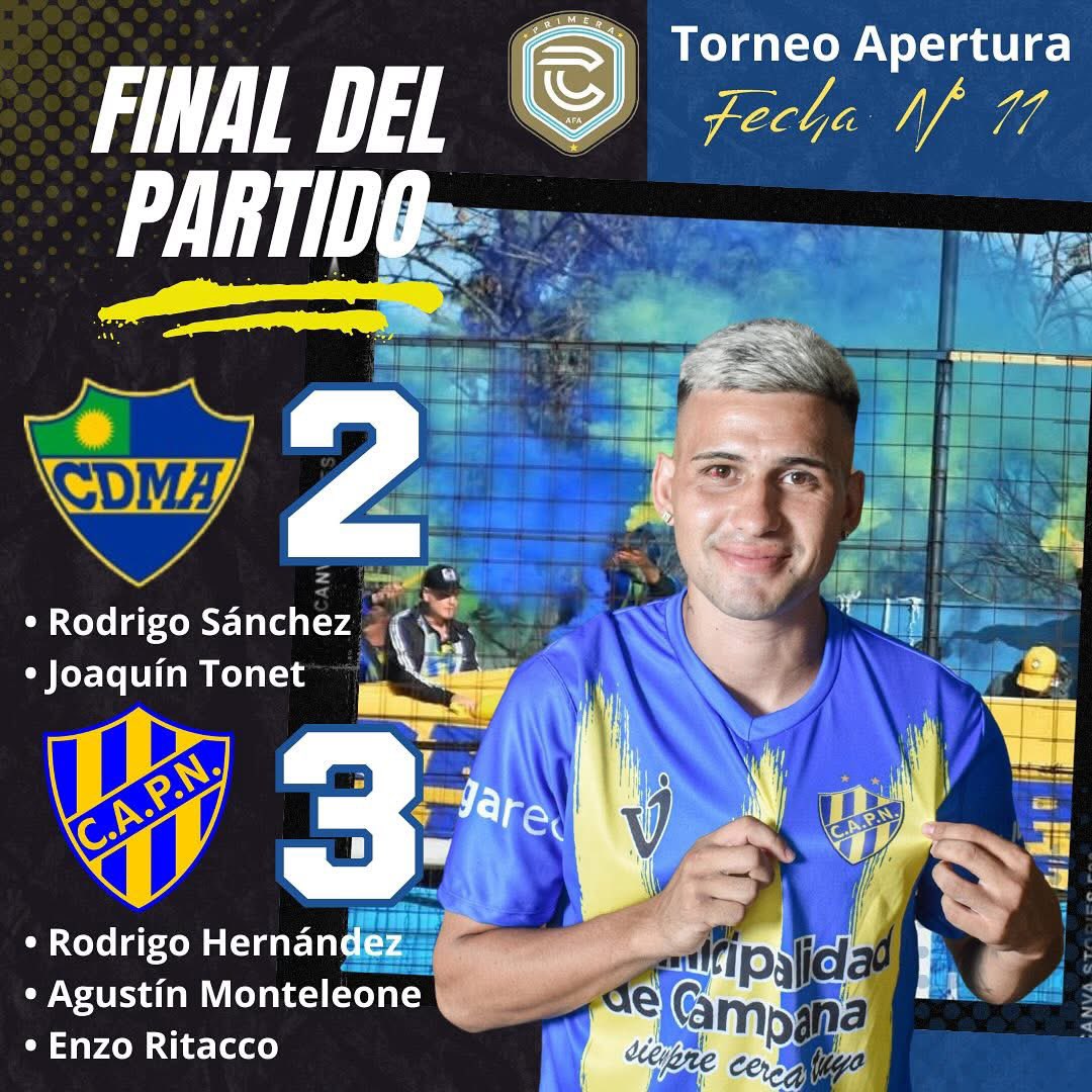 #PrimeraC #Fecha11

FINAL DEL PARTIDO:

🅖🅐🅝🅞🅞🅞 🅟🅤🅔🅡🅣🅞🅞🅞!!!

ALEM (2) - PUERTO NUEVO (3)

#Goles⚽️:  20’ Rodrigo Hernández (PUE), 29’ Rodrigo Sánchez -p- (LEA), 36’ Agustín Monteleone (PUE), 75’ Enzo Ritacco (PUE), 81’ Joaquín Tonet (LEA).

#VamosPuertoNuevoCarajo