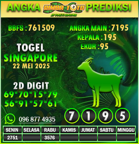 PREDIKSI SINGAPORE 22 MEI 2025
LINK DAFTAR >> rebrand.ly/riimbaviip
RIMBATOTO Merupakan Situs Slot Togel,slot &amp; Casino Online Terpercaya Dan Terbaik Di Indonesia!!
HADIAH TERBESAR
4d : 10.000.000
3d : 1.000.000
2D : 100.000
#rimbatoto #prediksitogel #prediksisydney