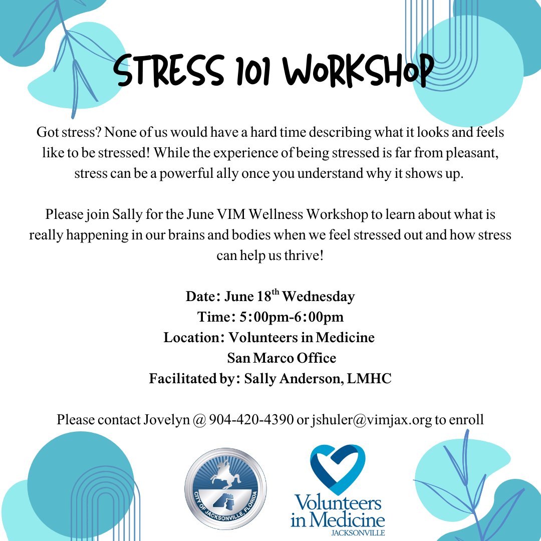 VIMJAX (@vimjaxfl) on Twitter photo ๐ตโ๐ซ Stressed? Same. But what if stress is actually your secret weapon? ๐๐ฅ
Join us for Stress 101 with Sally Anderson, LMHC
๐๏ธ June 18 | ๐ 5โ6 PM
๐ VIM San Marco
๐ฉ RSVP: jshuler@vimjax.org
Letโs flip the script on stress. You in?
#VIMJax #Stress101#WellnessWorkshop ๐ตโ๐ซ Stressed? Same. But what if stress is actually your secret weapon? ๐๐ฅ
Join us for Stress 101 with Sally Anderson, LMHC
๐๏ธ June 18 | ๐ 5โ6 PM
๐ VIM San Marco
๐ฉ RSVP: jshuler@vimjax.org
Letโs flip the script on stress. You in?
#VIMJax #Stress101#WellnessWorkshop