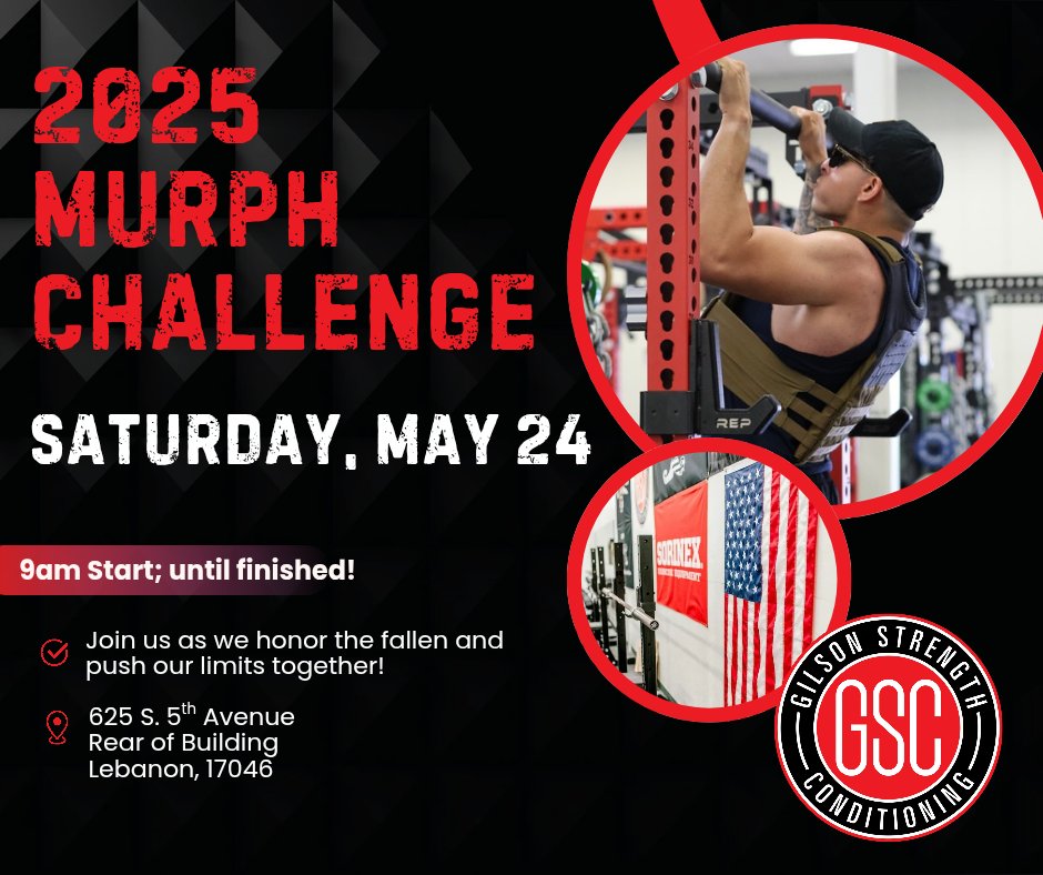 Murph goes down this Saturday at 9AM at Gilson Strength Conditioning! Whether you're an experienced athlete or just looking for a meaningful way to move; we’ve got space for you. Solo or with family; come sweat for a cause &amp; test your limits.
#GilsonStrong #GymFamily