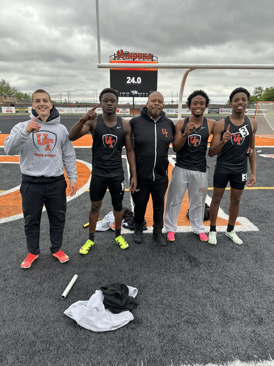 4x100 sectional champions!!! Third squad in 3 years to Q with 12 different guys! This squad has a senior, 2 sophs, and a freshman anchor.