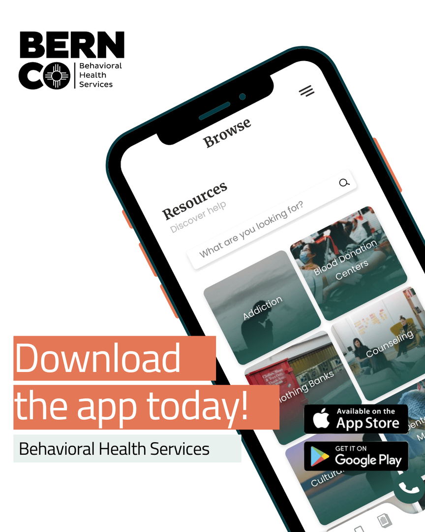BernCoDBHS's tweet photo. Need help but don’t know where to start? The #BernCoDBHS App puts behavioral health resources in your pocket—from crisis support to wellness tools.

Download now and take the first step!
Apple: https://t.co/gQ37gVWlDw
Google: https://t.co/tfufCRc9BL https://t.co/jDq1uM6Ciw