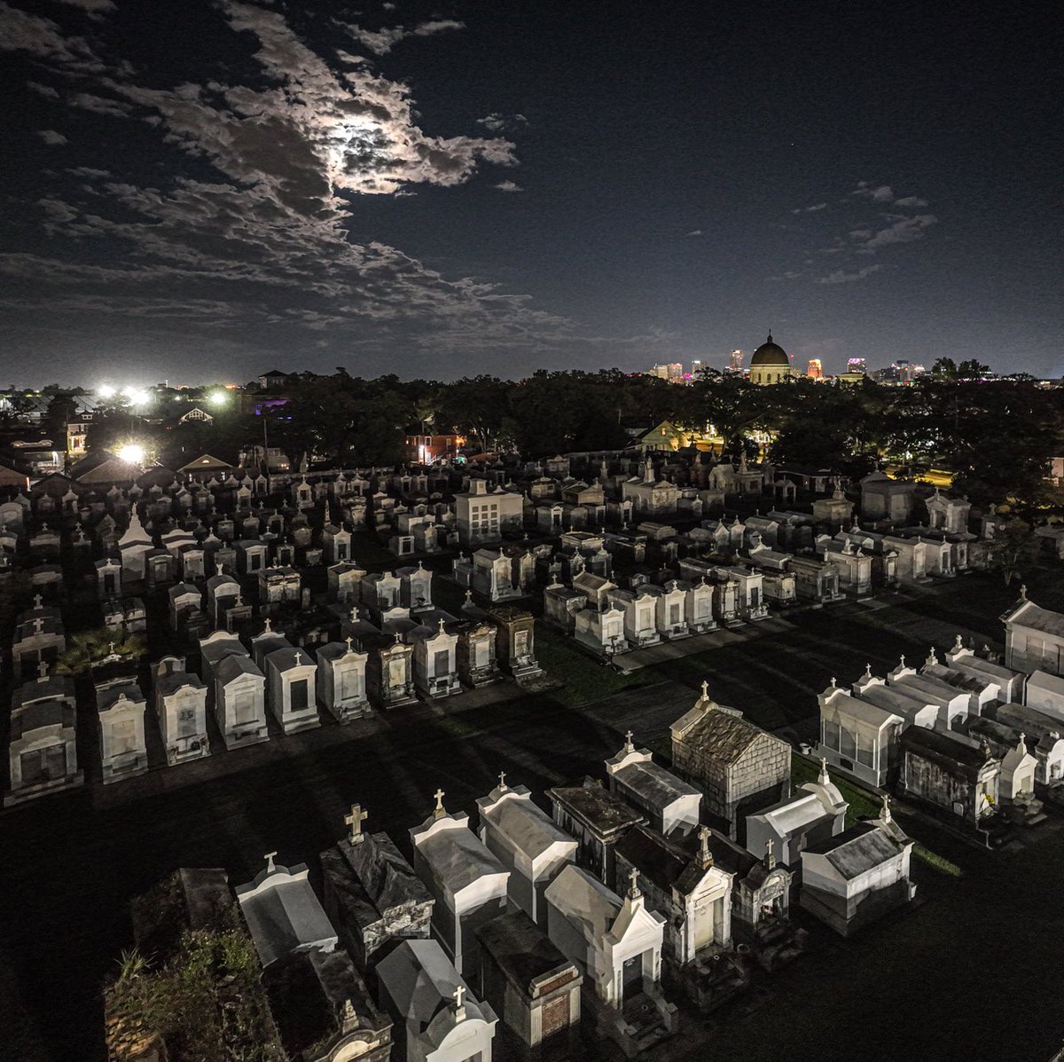 Moon rising over St Louis cemetery No. 3, New Orleans