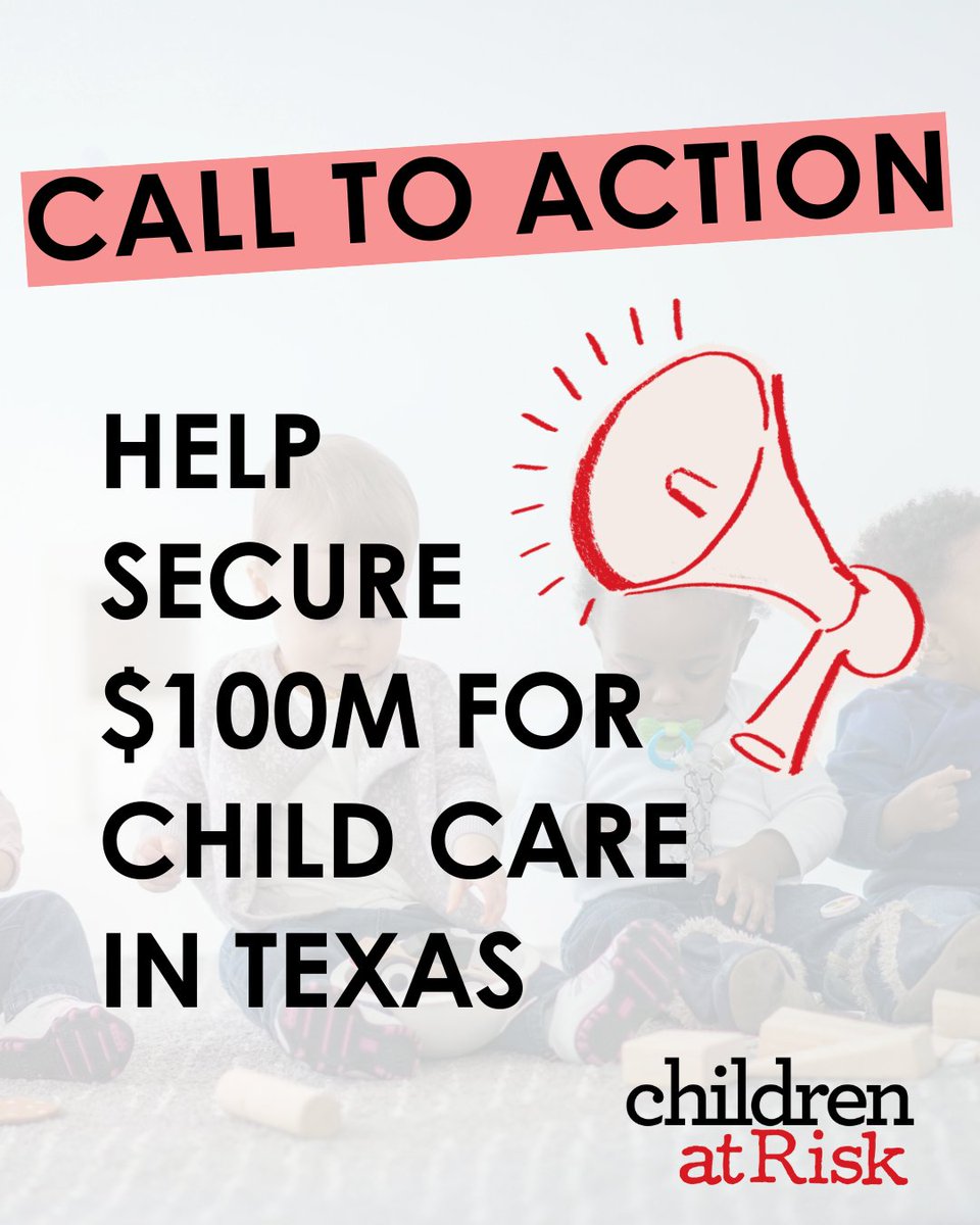 Over 95,000 Texas children are on the child care waitlist. HB 500 provides $100 million to help. The House passed it, and now the Senate must step up. 
Send your message today: childrenatrisk.salsalabs.org/Keep100Million…