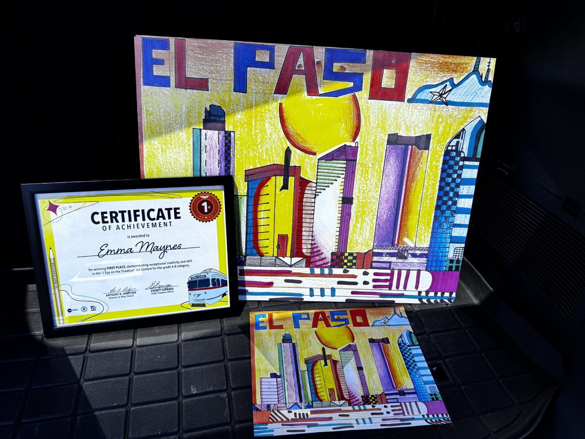 Michelle Villalobos (@hurshelams_art) on Twitter photo Ecstatic to announce one of our cougar artists won the Sun Metro&El Paso Streetcar Poster Art Contest!Artwork to be displayed;
✨Inside the El Paso Streetcars and Sun Metro social media pages and buses for 3 months.
✨Streetcar and Sun Metro Swag bag
<a href="/SISD_FineArts/">SISD Fine Arts</a> <a href="/HAntwine_MS/">Patricia Pedroza</a> Ecstatic to announce one of our cougar artists won the Sun Metro&El Paso Streetcar Poster Art Contest!Artwork to be displayed;
✨Inside the El Paso Streetcars and Sun Metro social media pages and buses for 3 months.
✨Streetcar and Sun Metro Swag bag
<a href="/SISD_FineArts/">SISD Fine Arts</a> <a href="/HAntwine_MS/">Patricia Pedroza</a>