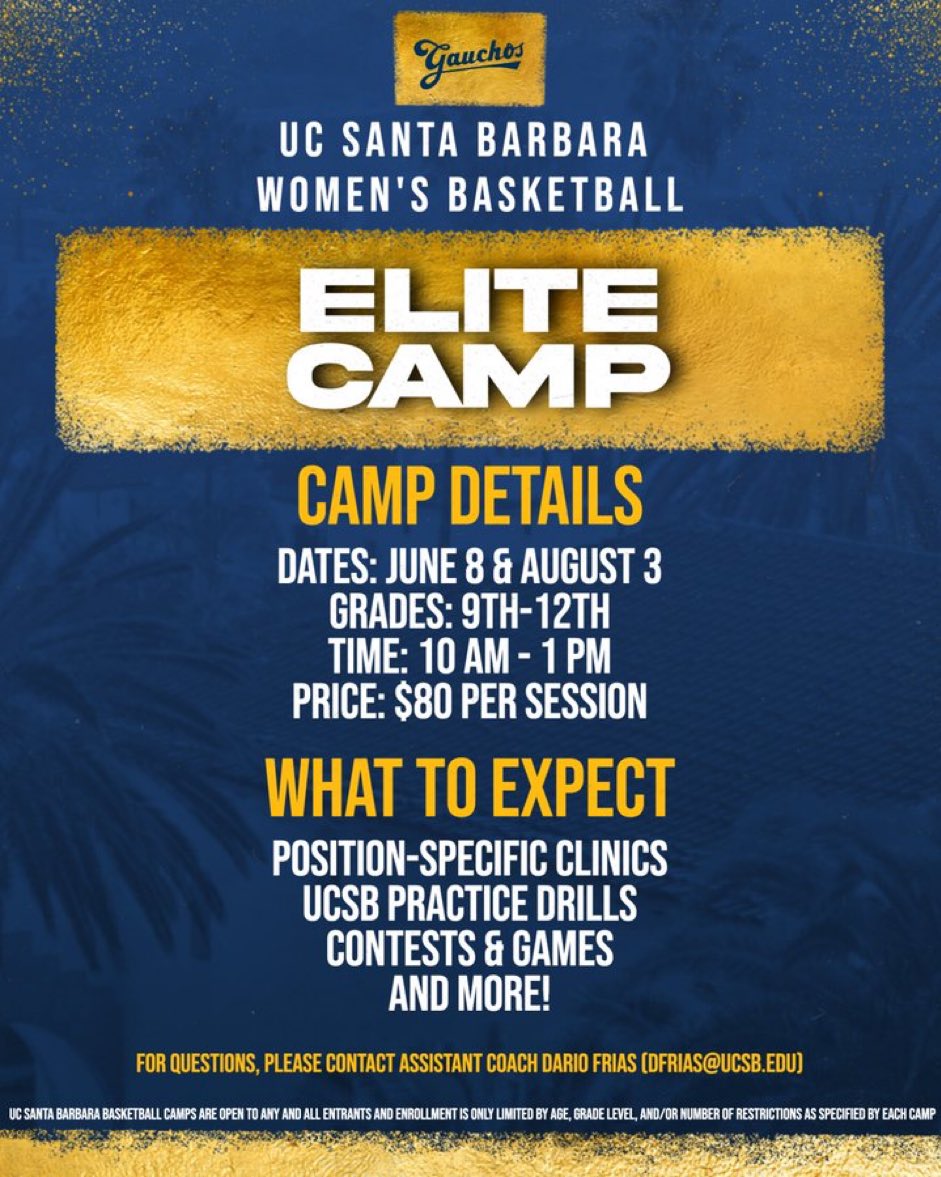 RENEE JIMENEZ (@renee_jimenez) on Twitter photo 🚨We still have a few spots left for our June 8th ELITE camp! Sign up at <a href="/UCSB_WBB/">UC Santa Barbara Women’s Basketball</a> 🔗 in bio! 🚨We still have a few spots left for our June 8th ELITE camp! Sign up at <a href="/UCSB_WBB/">UC Santa Barbara Women’s Basketball</a> 🔗 in bio!