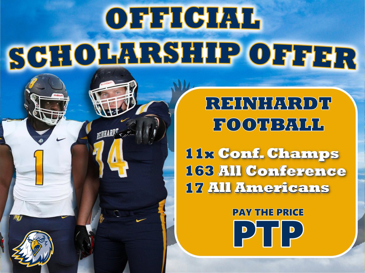 After a great conversation with <a href="/CoachHennes/">Tyler Hennes</a> I am blessed to receive an offer from <a href="/ReinhardtFB/">Reinhardt Football</a>! <a href="/wgstack3335/">Wayne Groves</a> <a href="/RecruitGeorgia/">Recruit Georgia</a> <a href="/NwGaFootball/">NwGa Football</a>
