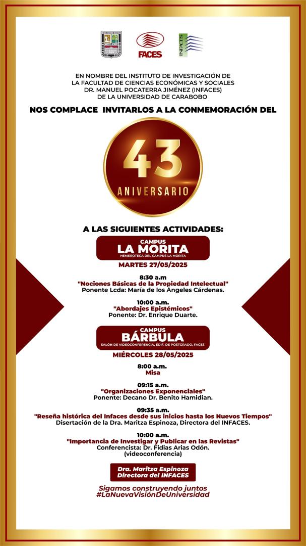 43 años aportando producción Intelectual al beneficio de la comunidad. Celebremos juntos, reforzando la importancia de la investigación con estas conferencias gratuitas.