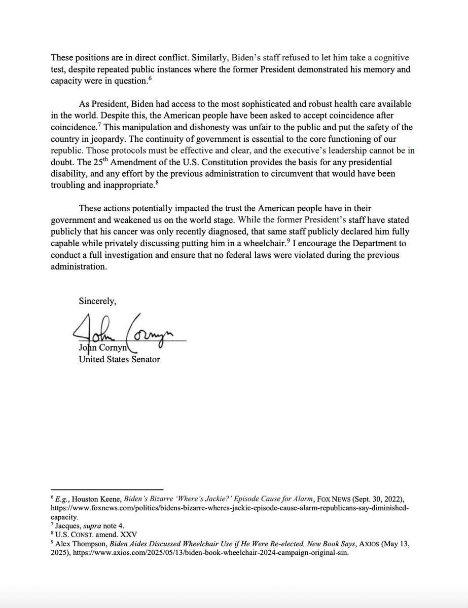 Anthony Adragna (@anthonyadragna) on Twitter photo INBOX: <a href="/JohnCornyn/">Senator John Cornyn</a> Calls on DOJ to Investigate Biden & Associates for Potentially Misleading Americans on Presidentās Health
cornyn.senate.gov/wp-content/upl⦠INBOX: <a href="/JohnCornyn/">Senator John Cornyn</a> Calls on DOJ to Investigate Biden & Associates for Potentially Misleading Americans on Presidentās Health
cornyn.senate.gov/wp-content/uplā¦