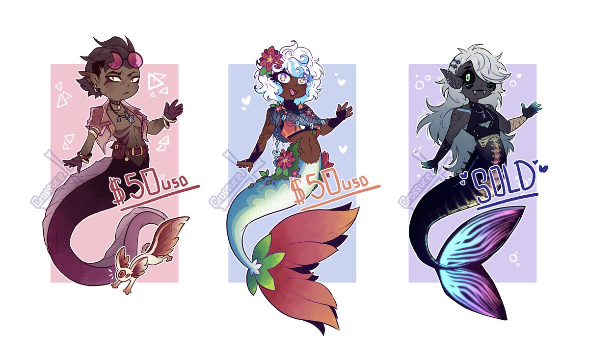 Almost forgot to share this! I made some mermaid adopts for mermay c: