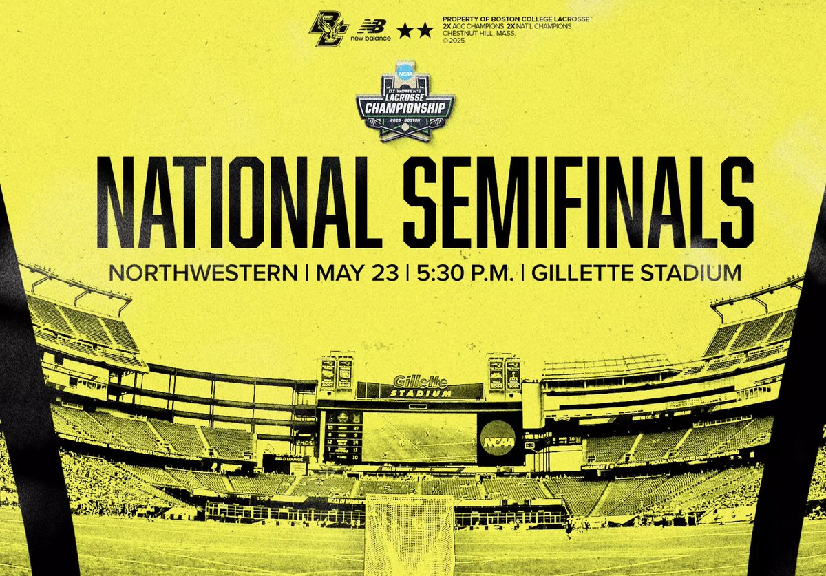 Boston College (@bostoncollege) on Twitter photo 🥍 @bcwlax is in the Final Four for the eighth straight year! We can't wait to cheer on our Eagles just down the road! 🤩
We'll see you at <a href="/GilletteStadium/">Gillette Stadium</a>! #WeAreBC 🦅
🎟️ bit.ly/NCAALaxFinalFo… 🥍 @bcwlax is in the Final Four for the eighth straight year! We can't wait to cheer on our Eagles just down the road! 🤩
We'll see you at <a href="/GilletteStadium/">Gillette Stadium</a>! #WeAreBC 🦅
🎟️ bit.ly/NCAALaxFinalFo…