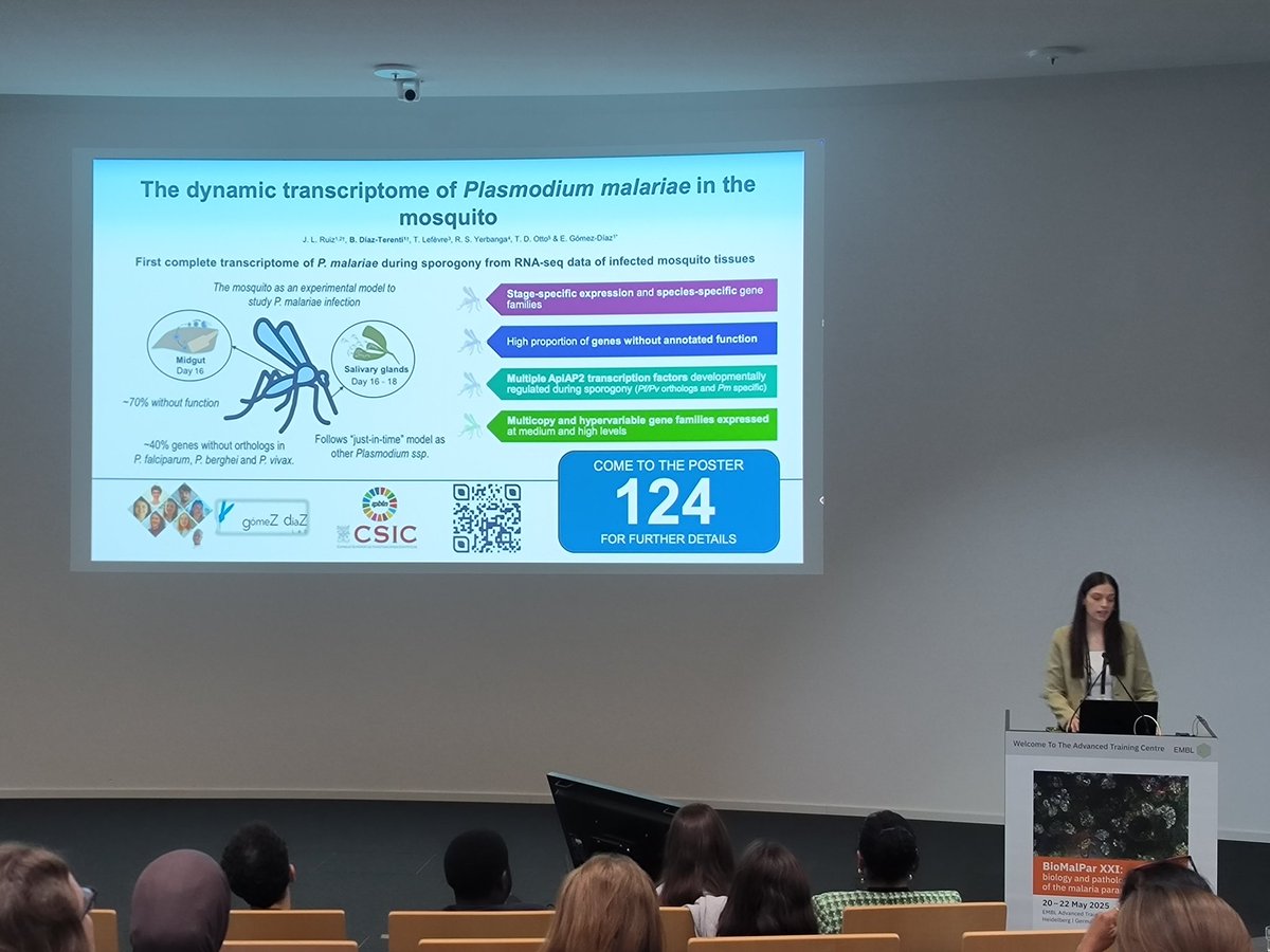 Elena Gómez-Díaz 🧬🦠🦟🌍 (@elenagomezdiaz) on Twitter photo Bárbara Díaz Terenti PhD student at the Gómez-Díaz Lab presenting at <a href="/EMBLEvents/">EMBL Events</a> #EMBLMalaria #BIOMALPAR our latest work on Plasmodium malariae transcriptome in the mosquito Bárbara Díaz Terenti PhD student at the Gómez-Díaz Lab presenting at <a href="/EMBLEvents/">EMBL Events</a> #EMBLMalaria #BIOMALPAR our latest work on Plasmodium malariae transcriptome in the mosquito