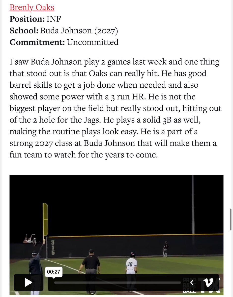 Brenly Oaks (@brenlyoaks) on Twitter photo Thank you for the write up <a href="/PrepBaseball_TX/">Prep Baseball Texas</a>.
<a href="/CoachYager/">Austin Yager</a> <a href="/_JaguarBaseball/">Buda Johnson Baseball</a> <a href="/CoachSPIG/">David Spigelmyer</a> <a href="/coach_AB_JHS/">Coach AB</a> Thank you for the write up <a href="/PrepBaseball_TX/">Prep Baseball Texas</a>.
<a href="/CoachYager/">Austin Yager</a> <a href="/_JaguarBaseball/">Buda Johnson Baseball</a> <a href="/CoachSPIG/">David Spigelmyer</a> <a href="/coach_AB_JHS/">Coach AB</a>