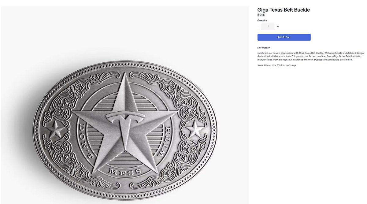 SawyerMerritt's tweet image. When did Tesla&apos;s Giga Texas belt buckle price rise to $220?! It used to be $50 in late 2023.