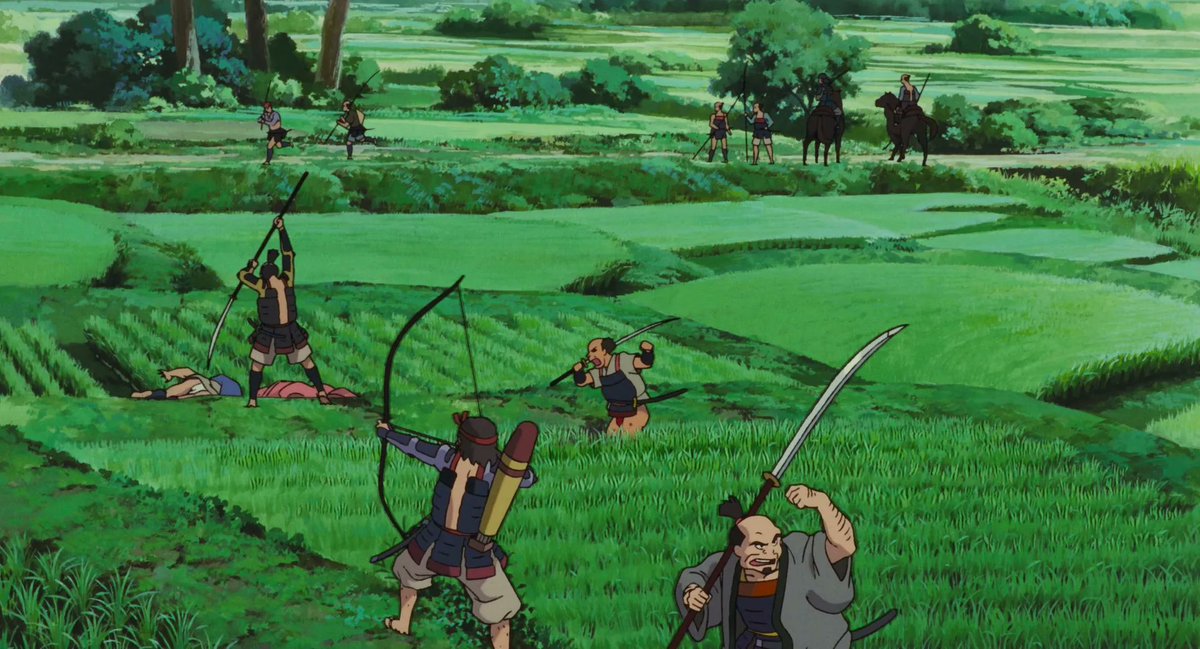 #EscenariosGhibli Batalla en los campos de cultivo, en 'La princesa Mononoke' (Hayao Miyazaki, 1997).