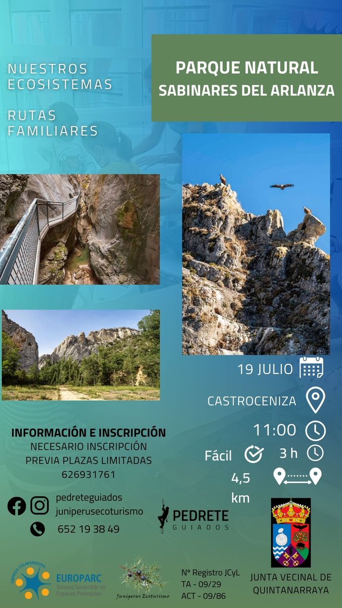 Quintanarraya's tweet image. 🌳 Explora los Sabinares del Arlanza en familia
📅 Sábado 19 de julio  | 🕚 11:00 
🚶 Ruta fácil de 4,5 km y 3h con guías expertos.
🌿Conoce nuestros ecosistemas en esta experiencia 

ℹ️ Info + inscripciones: quintanarraya.es/event/ruta-por…
#Ecoturismo #SabinaresDelArlanza #Quintanarraya