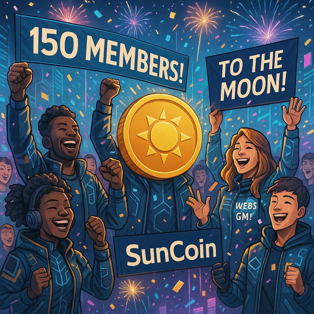 CraigXr19's tweet photo. SunCoin is on the rise, weโre now 150 strong and growing fast!
Shoutout to every amazing member who's part of this journey.
This is just the beginningโฆ letโs keep building, stay active, and take SunCoin to the moon!
#SunCoin #CommunityStrong #Web3 #ToTheMoon @SunCoinFarm https://t.co/3Hg04KpFVM