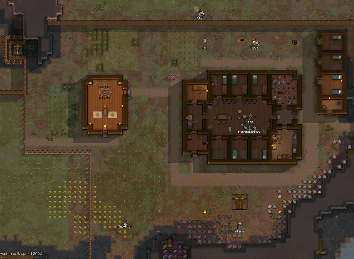 PunishedFredda's tweet image. My rimworld colonies on the left (shithole, medieval, no plumbing) my friends' colonies on the right (planned out, defensible, goatse)