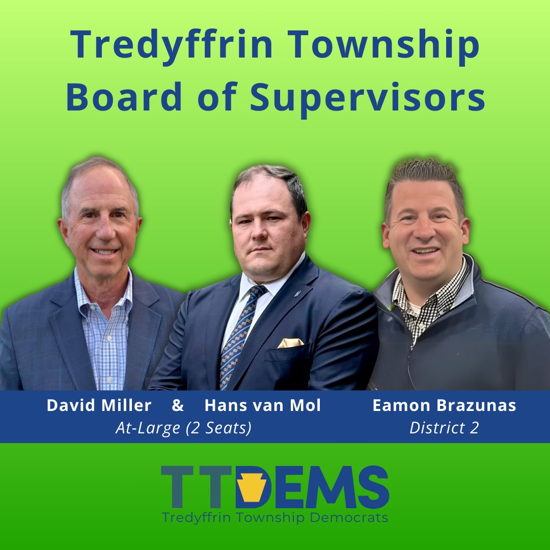 TTDems's tweet photo. BREAKING: The 2025 Democratic slate is set in Tredyffrin! 🎉

✅ County, school board, township, &amp; statewide nominees
✅ Proven leadership
✅ Fighting for our values
We need your help to win in November.
💸 Chip in here: https://t.co/fOAwDwJ7gN #PApolitics #VoteBlue #2025election https://t.co/GqQKCVGNLN