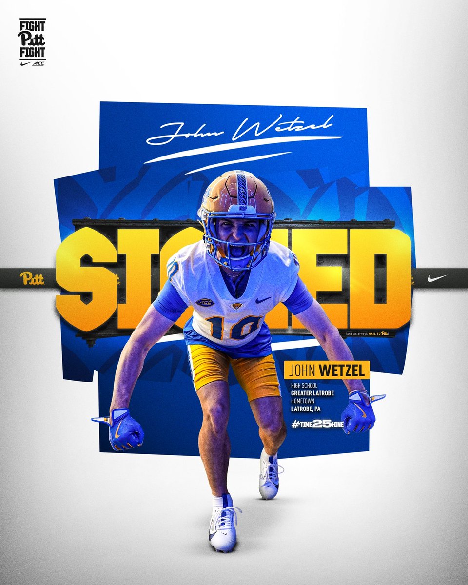 Wow! A shocker in the 2025 WPIAL Class.

Latrobe ATH John Wetzel originally signed with Marshall. After being let out of his Letter of Intent after their HC left, he has signed with PITT.

What a get for Pat Narduzzi and the Panthers