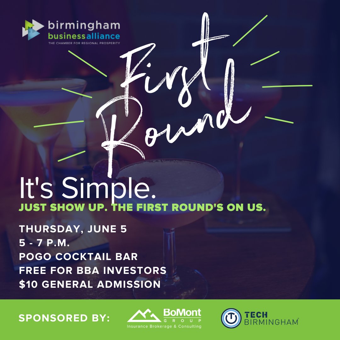 Join us for First Round on June 5 from 5 to 7 p.m. at Pogo Cocktail Bar, BHM's newest speakeasy! Enjoy a free cocktail and connect with professionals across all industries. Free for BBA investors, $10 for non-investors. 

🎟️ heyor.ca/moL8H0

#BHMHasMore #BHMBizAlliance