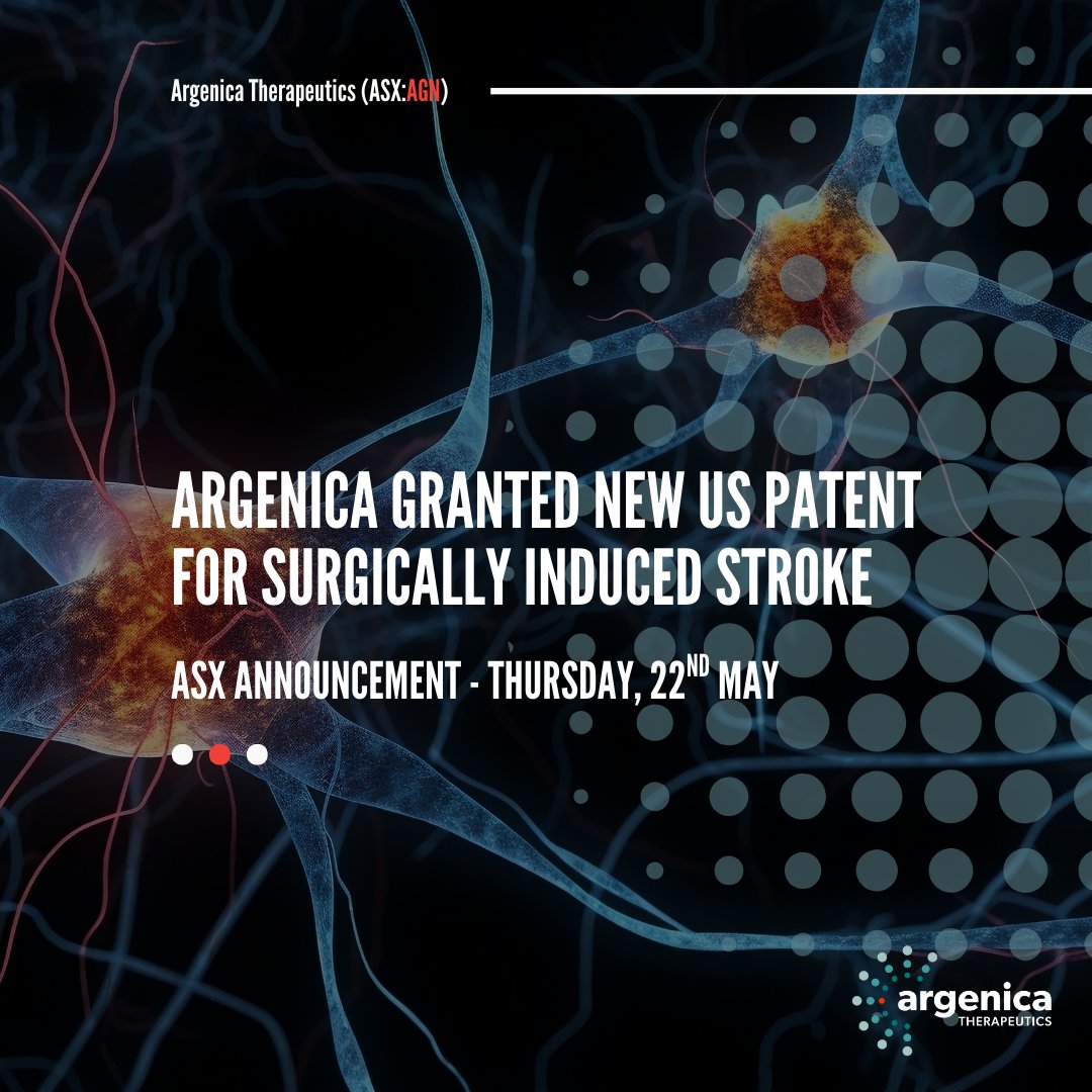 This morning, Argenica Therapeutics is pleased to announce the granting of a new US patent (patent number 12,303,550) entitled “Neuroprotective Peptides” by the United States Patent Office (USPTO).

Learn more here ➡️ bit.ly/3Ftbdqu

#ASX #AGN #stroke #strokeawareness