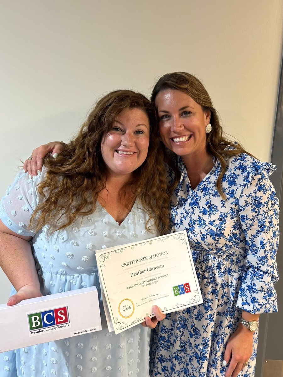 ChocowinityMS's tweet photo. Beautiful evening with Mrs. Carawan who was recognized as the CMS Teacher of the Year! Congrats to all of the school’s winners, and the BCS Teacher of the Year, Ms. Ashley Jones from Bath! https://t.co/9kQA5OZrTi