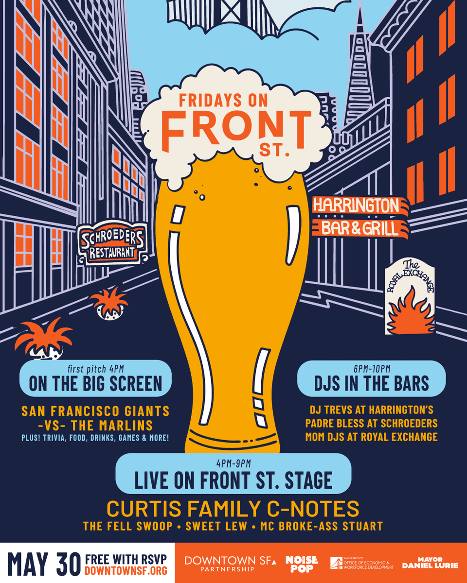 DoTheBay (@dothebay) on Twitter photo Fridays on Front St., <a href="/sf_downtown/">Downtown SF</a>’s new block party, kicks off on May 30th 🕺 From <a href="/noisepop/">Noise Pop</a>, experience live music by <a href="/curtisfamcnotes/">The Curtis Family C-notes</a>, The Fell Swoop + more! 😎
RSVP for free & enter to win a VIP prize package including a night at the W SF + more! 👇
t.dostuffmedia.com/t/c/s/283721 Fridays on Front St., <a href="/sf_downtown/">Downtown SF</a>’s new block party, kicks off on May 30th 🕺 From <a href="/noisepop/">Noise Pop</a>, experience live music by <a href="/curtisfamcnotes/">The Curtis Family C-notes</a>, The Fell Swoop + more! 😎
RSVP for free & enter to win a VIP prize package including a night at the W SF + more! 👇
t.dostuffmedia.com/t/c/s/283721
