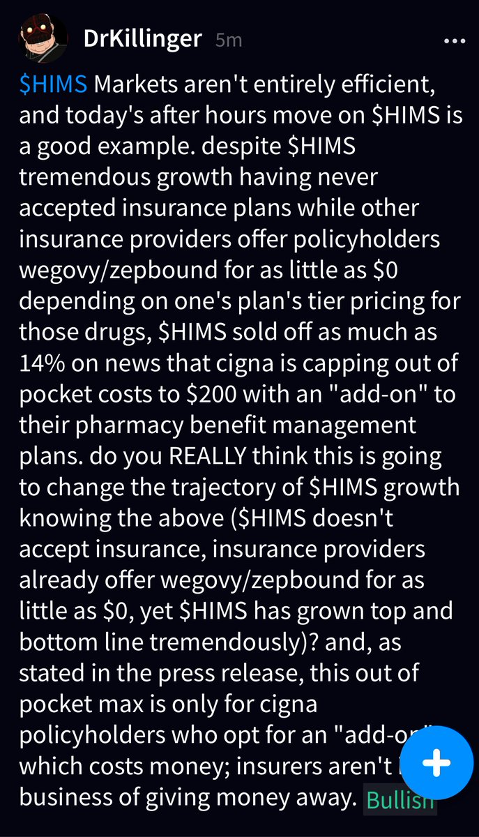 $HIMS this guy nails it.  Repost and share.  They are taking the smallest most insignificant news to bring it down one more time.