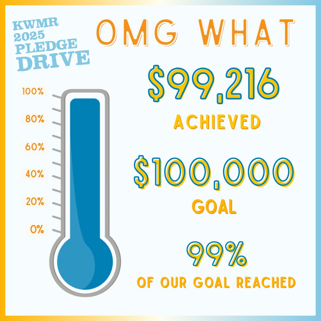 Wow, 'memba Pledge?! Ya'll kept donating and now we're almost at our goal for the year!! THANKS!!  🙏 This means we won't have to beg this fall (well, no promises... times are weird .) Who wants to go to kwmr.org and put us over the top?? 🫠
