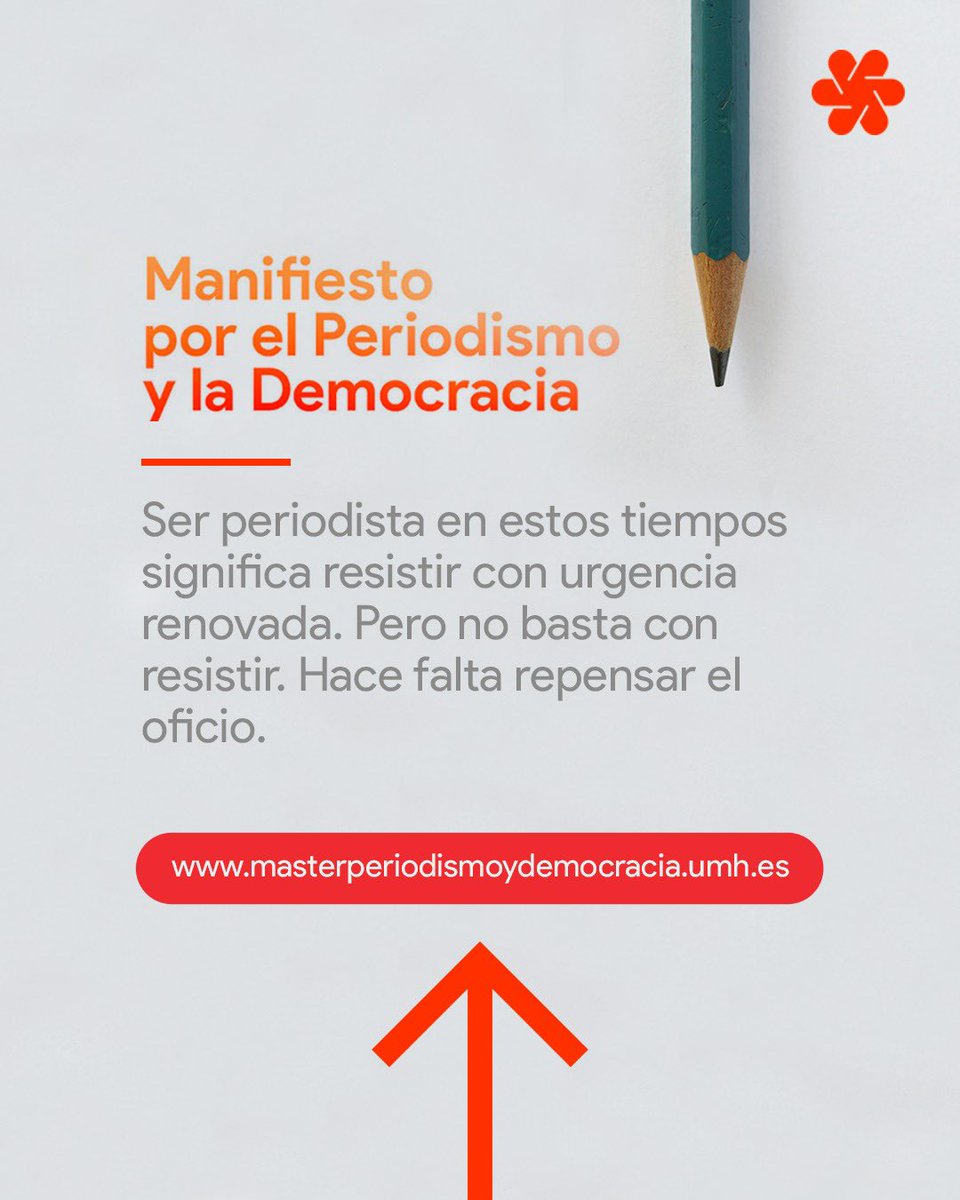 Creemos en el valor del buen periodismo.
30 periodistas de Iberoamérica firman el Manifiesto del #MásterPeriodismoYDemocracia.
No basta con resistir: hay que repensarlo, contarlo mejor y con más ética.
Léelo y súmate: masterperiodismoydemocracia.umh.es
<a href="/UniversidadMH/">UMH</a> <a href="/FundacionGabo/">Fundación Gabo</a> <a href="/RSF_ES/">RSF España</a>
